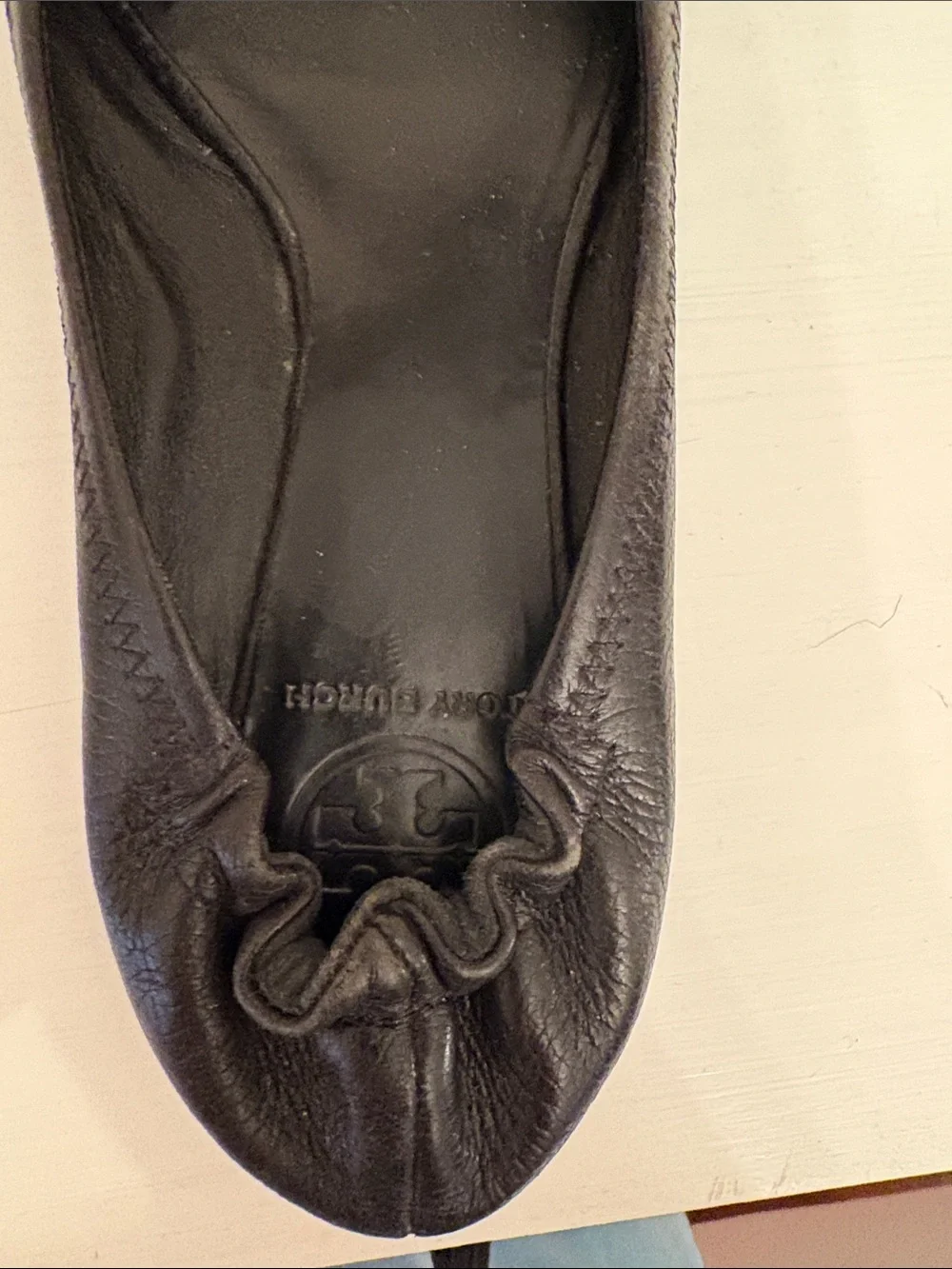 Tory Burch Black Leather Logo Ballet Flats